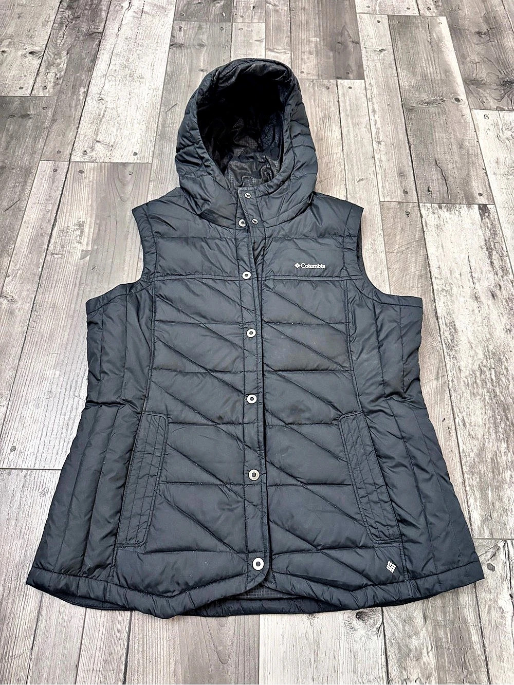 Columbia Vest Womens Black Sleeveless Pufffer Full Zip Jacket Down XL Warm